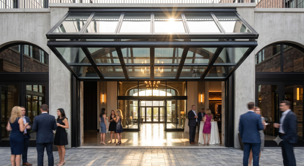 crown_hydraulic_door_luxury_event_venue_canopy